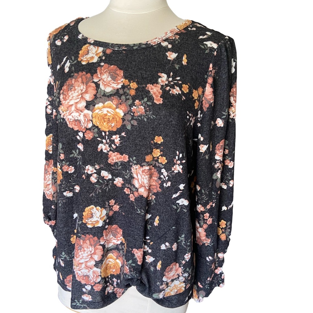 C&C California large floral long sleeve top puff sleeve 80s wallpaper print